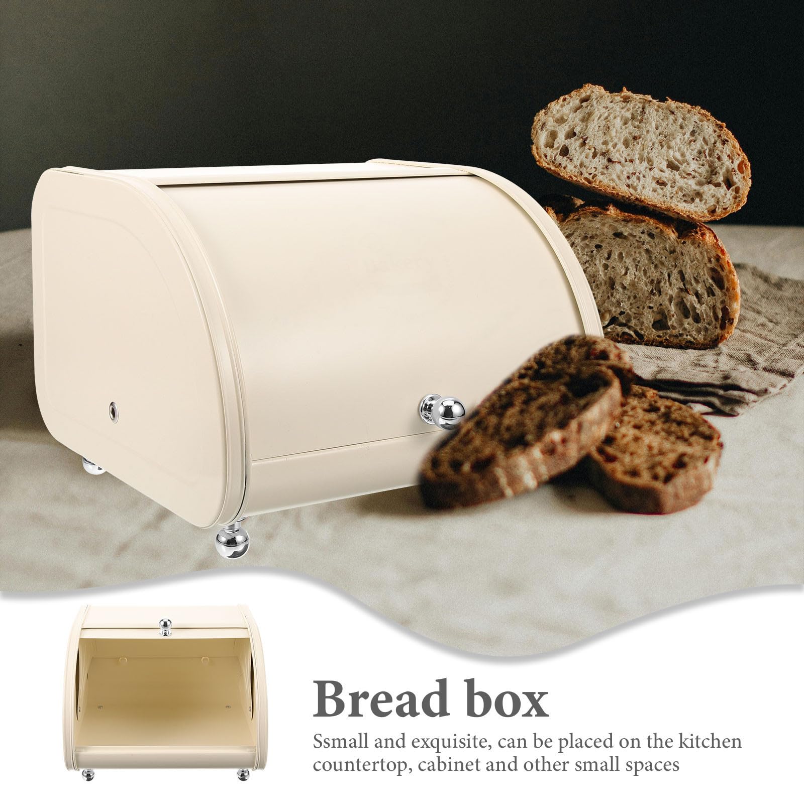 Contenitore Robusto e Multifunzionale Beige per Pane in Acciaio al Carbonio Coperchio Scorrevole e Conservazione Alimenti per Bancone Cucina
