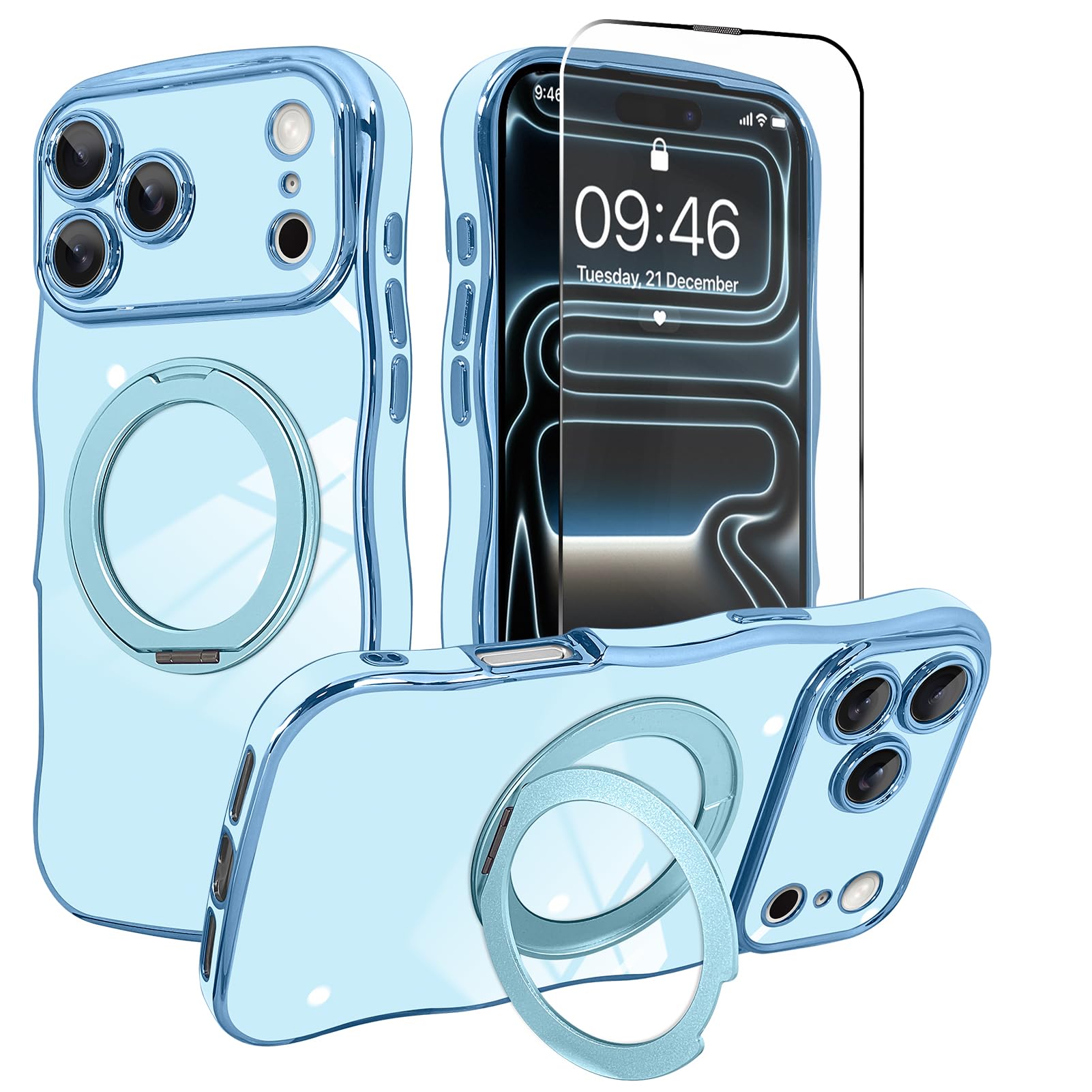 for iPhone 17 Pro Max Case Blue with 360° Spin Magnetic Stand