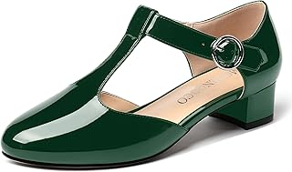 Sponsored Ad - MODENCOCO Women's Round Toe Patent Buckle Dating Fashion T Strap Chunky Low Heel Pumps Dress Shoes 1.5 Inch