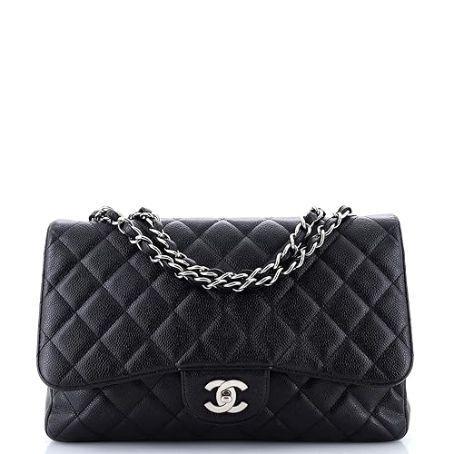 Chanel, Pre-Loved Vintage Classic Single Flap Bag Quilted Caviar Jumbo, Black