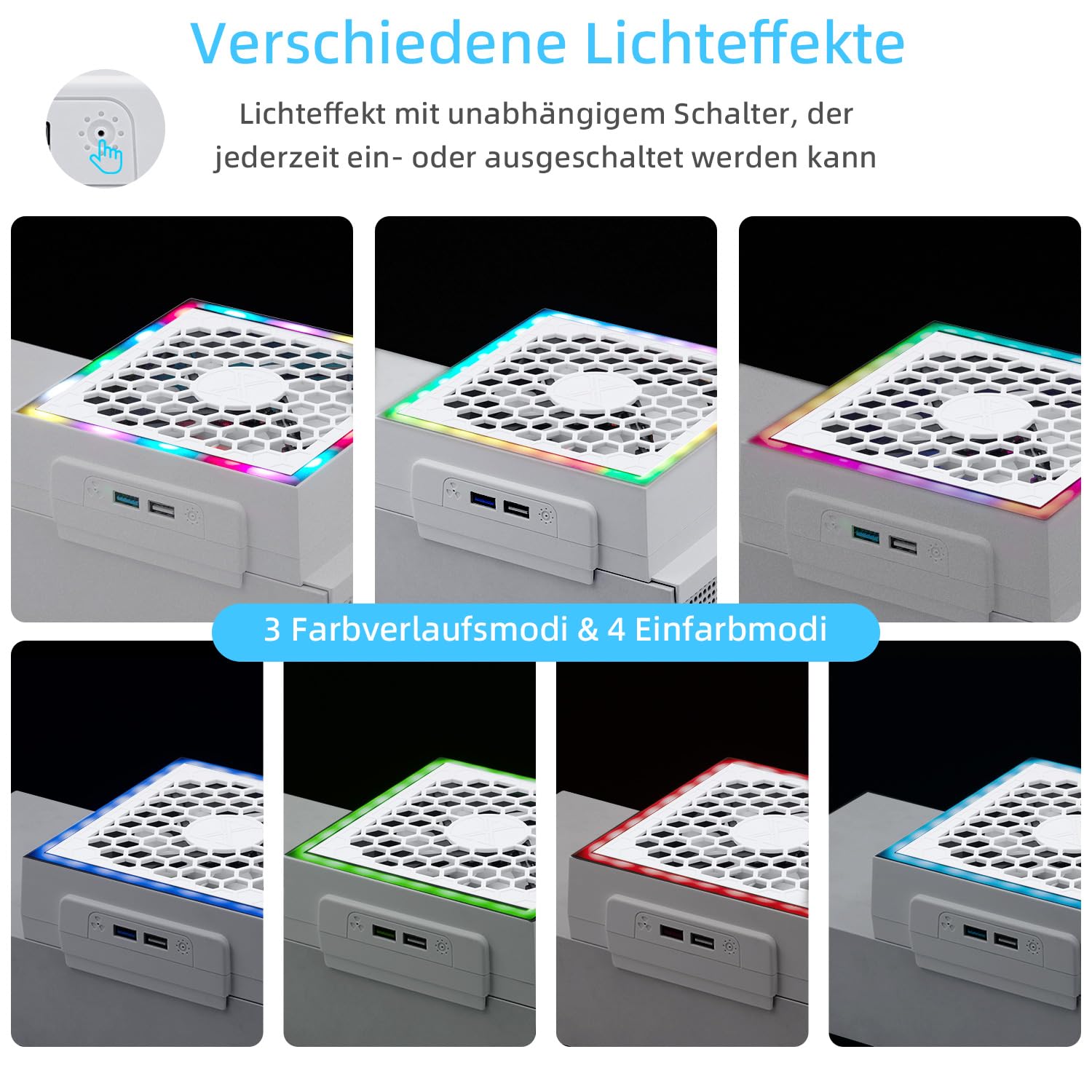 Mcbazel Lüfter für Xbox Series S, RGB LED Display, Low Noise, 2 Extra USB Ports, 3 Stufen Einstellbare Geschwindigkeit Externer Kühler Lüfter nur für Xbox Series S Konsole