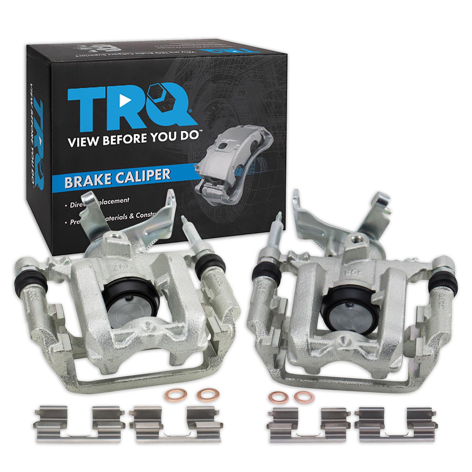 TRQ Rear Driver and Passenger Side Brake Caliper Set Caliper Brackets