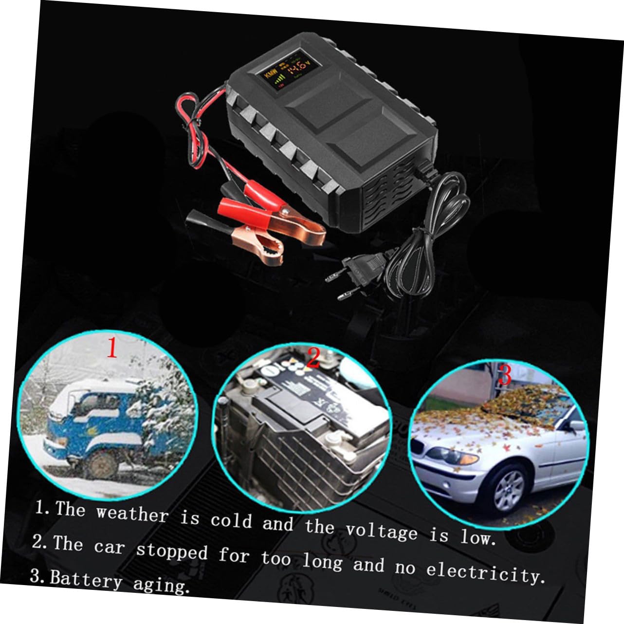 Chargeur de Batterie 12 V 20a pour Moto, Chargeur Automobile Noir