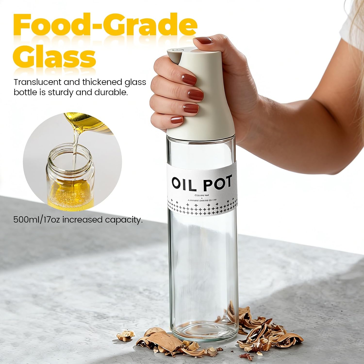 LELE LIFE 2 Pack Oil Dispenser - Auto Flip Non-Drip Spout, 17oz Leakproof Glass Olive Oil and Vinegar Dispenser Bottles Set for Kitchen Cooking, Salad