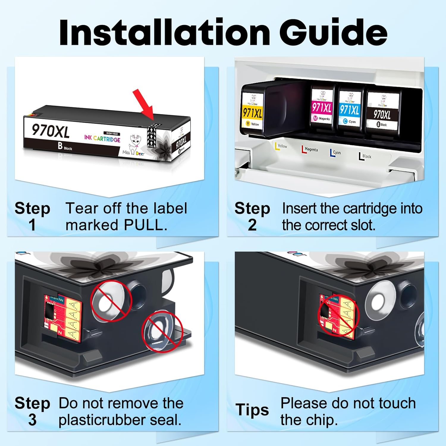 Miss Deer 970XL 971XL Ink Cartridges High Yield, Replacement for HP 970 971 970XL 971XL Work for Officejet Pro X476dw X576dw X451dw X551dw X451dn X476dn Printer (Black, Cyan, Magenta, Yellow)