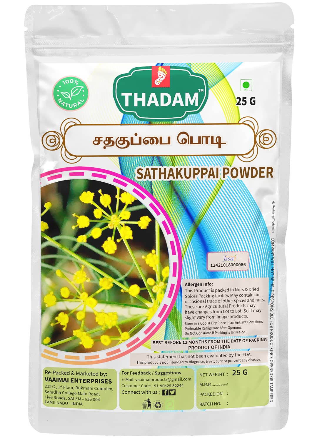 THADAM Sathakuppai Powder | Dill Seed | Anethum Sowa, 25g