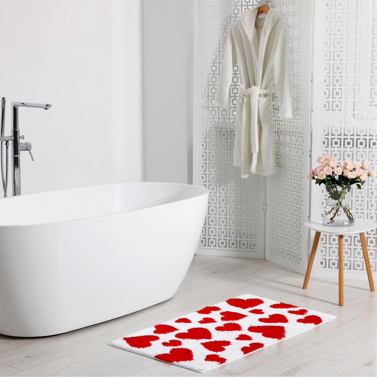 Duraaamo Valentines Bathroom Rug 20 x 32 Inch Red XOXO Tufted Bath Mat Decoration Absorbent Non Slip Rectangle Anniversary Wedding Mat Floor Doormats Rugs for Bathroom Tub Living Room Home Decor