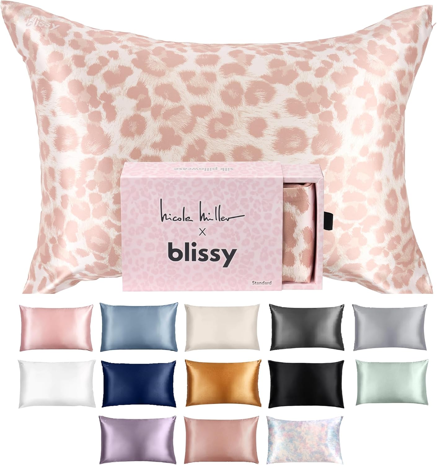 Blissy Silk Pillowcase - 100% Pure Mulberry Silk - 22 Momme 6A High-Grade Fibers - Silk Pillow Cover for Hair & Skin - Regular, Queen & King (Nicole Miller - Mauve Cheetah, King)