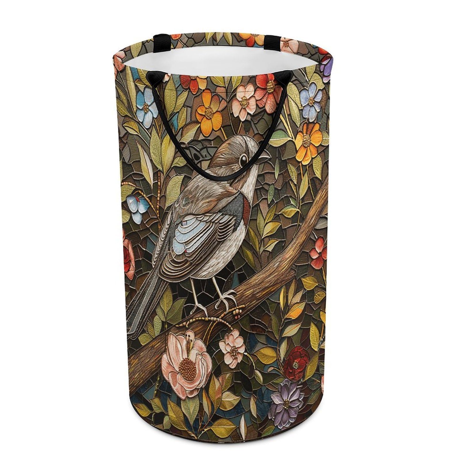 Bird Perched on Branch Laundry Basket Freestanding Laundry Hamper with Handles Waterproof Dirty Clothes Hamper Collapsible Washing Bin Aesthetic Clothes Basket for Bathroom Bedroom Dorm