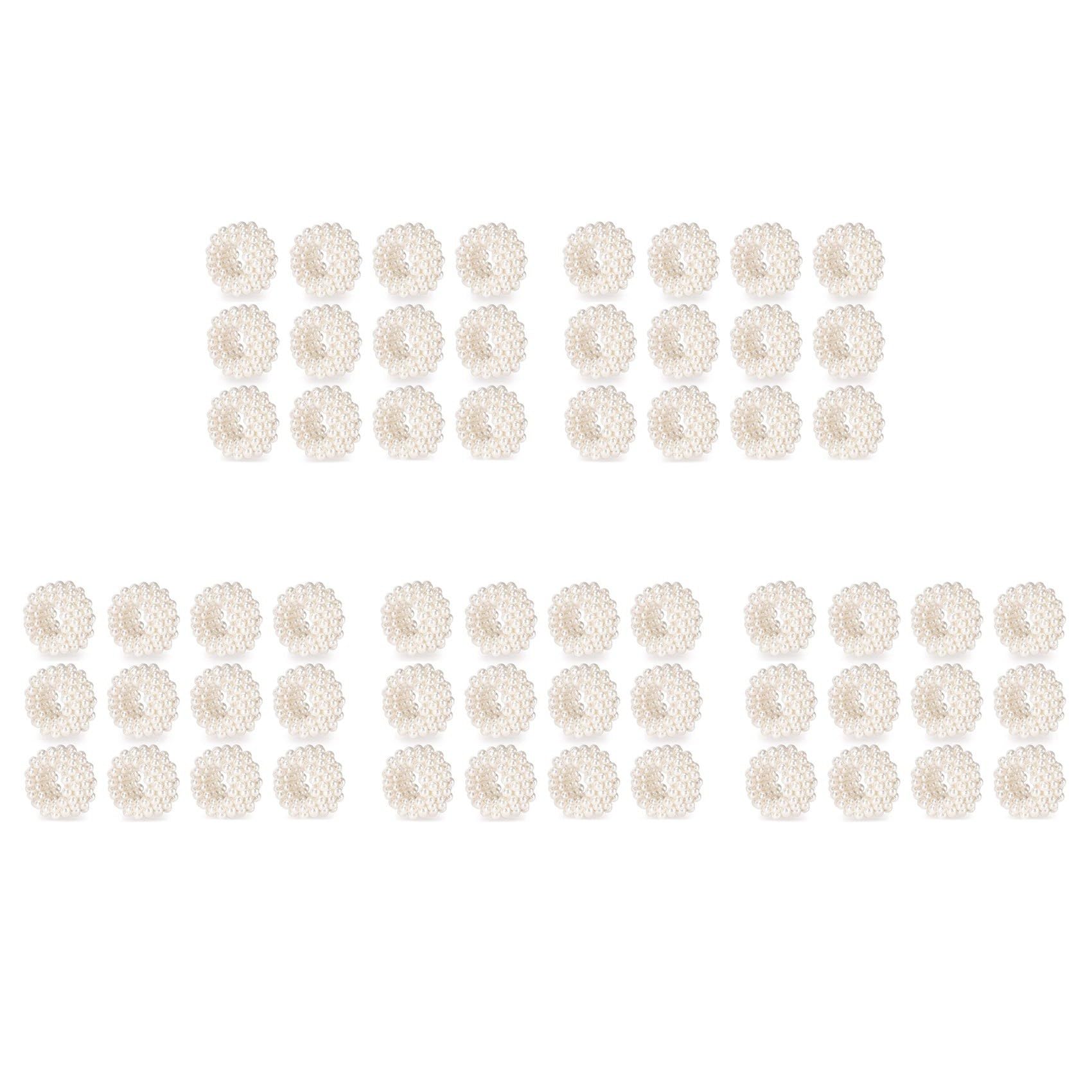 Hndhbfgrt Napkin Ring 60-Piece Set, White Pearl Wedding Napkin Buckle Table Decoration