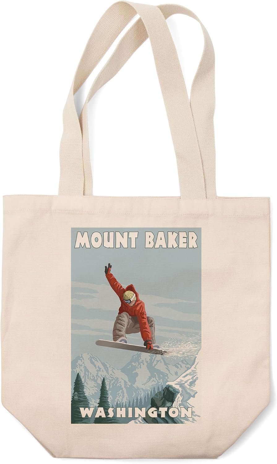 Lantern Press Mount Baker, Washington, Snowboarder Jumping (100% Cotton Canvas Reusable Tote Bag)