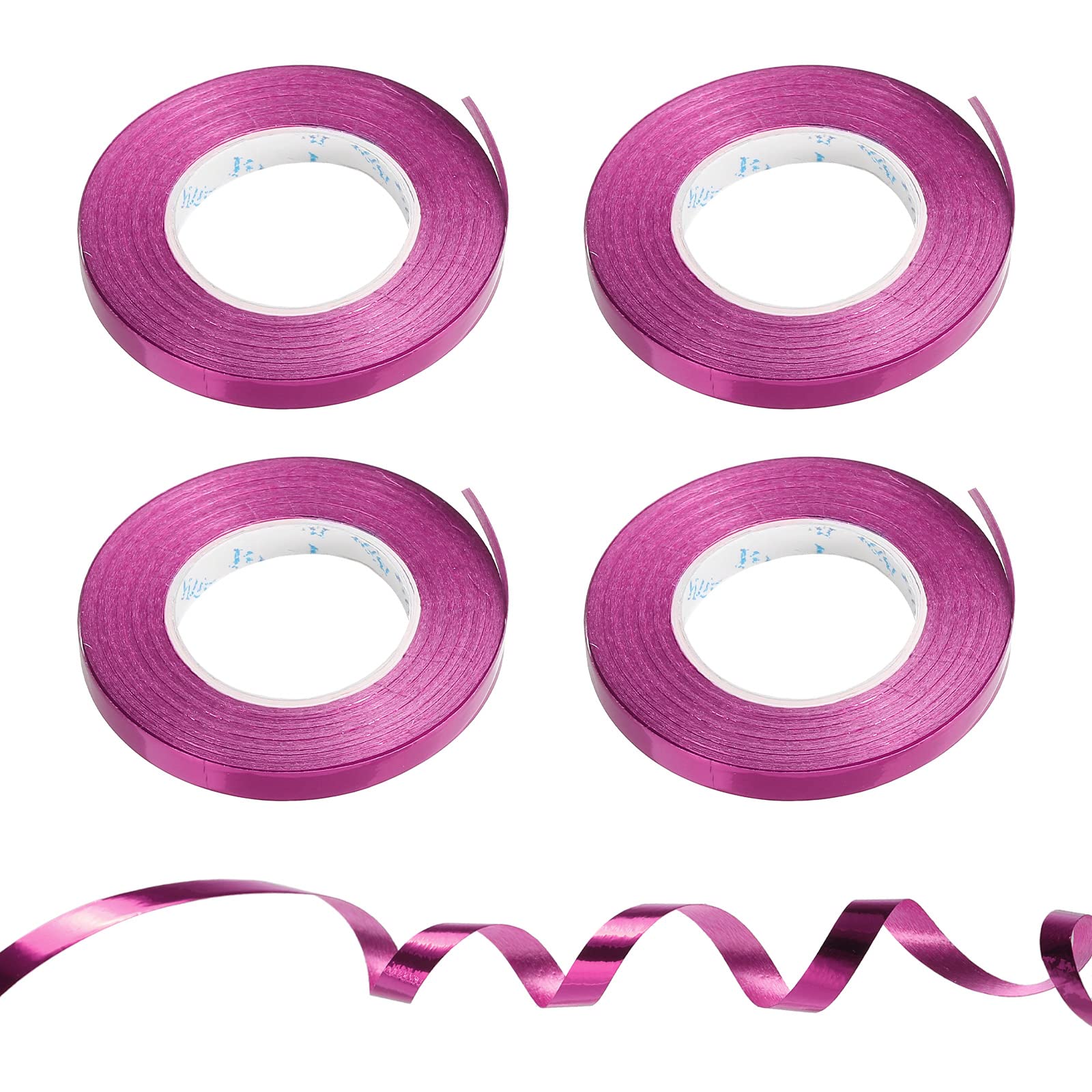 PATIKIL 4pcs Curling Ribbon Crimped Balloon String Shiny Metallic 5mm 10m Iridescent for Party Decoration Gift Wrapping Crafts Rose Red
