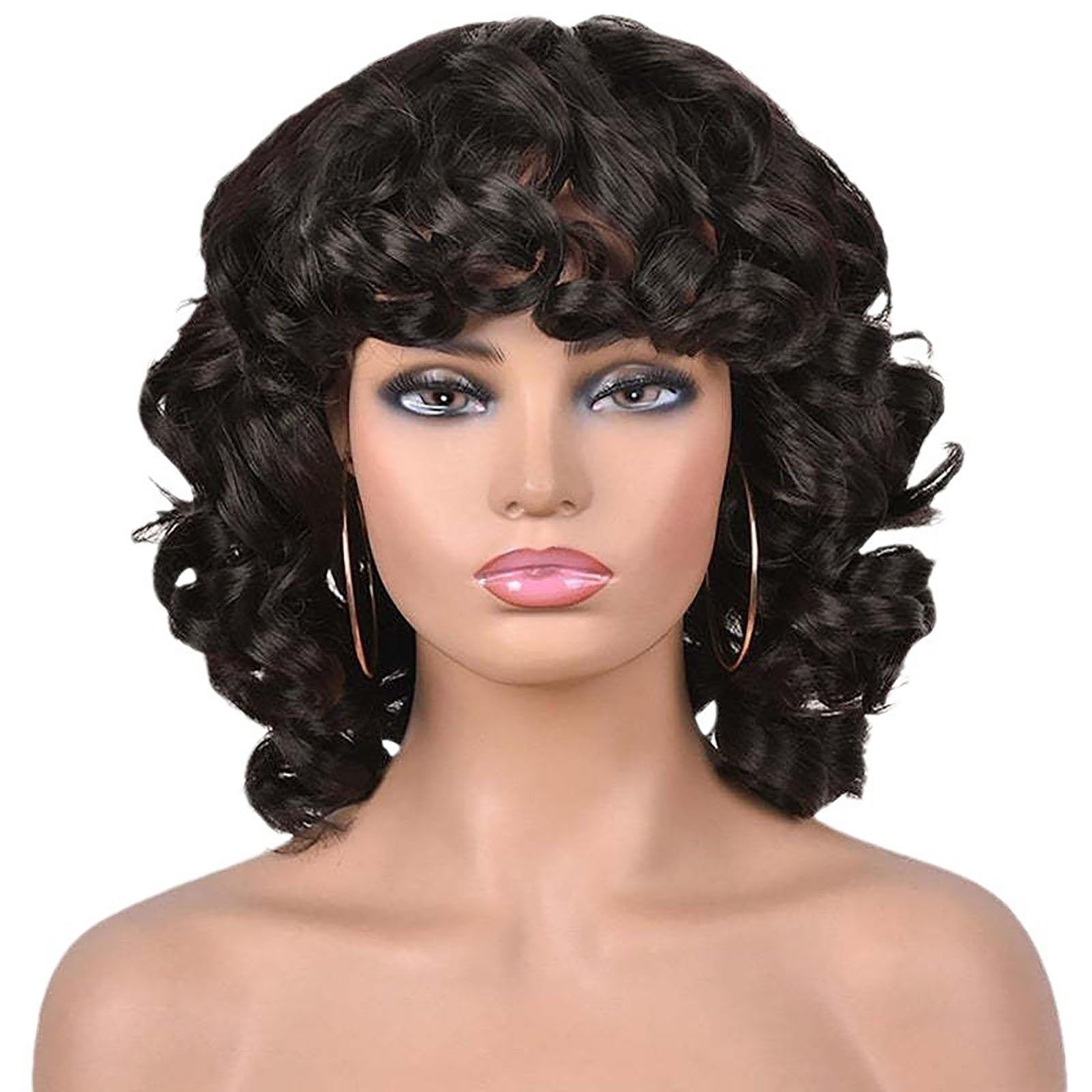Perruque courte afro crépue bouclée naturelle moelleuse avec frange - 4