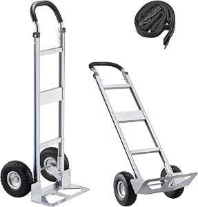 VEVOR Hand Truck, 500 lbs Load Capacity, Heavy-Duty Hand Truck Dolly with Non-Slip Wheels & Handle, Aluminum Alloy Portable Trolley Dolly with Tie-Down Strap for Moving Home, Office, Warehouse