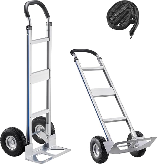 VEVOR Hand Truck, 500 lbs Load Capacity, Heavy-Duty Hand Truck Dolly with Non-Slip Wheels & Handle, Aluminum Alloy Portable Trolley Dolly with Tie-Down Strap for Moving Home, Office, Warehouse