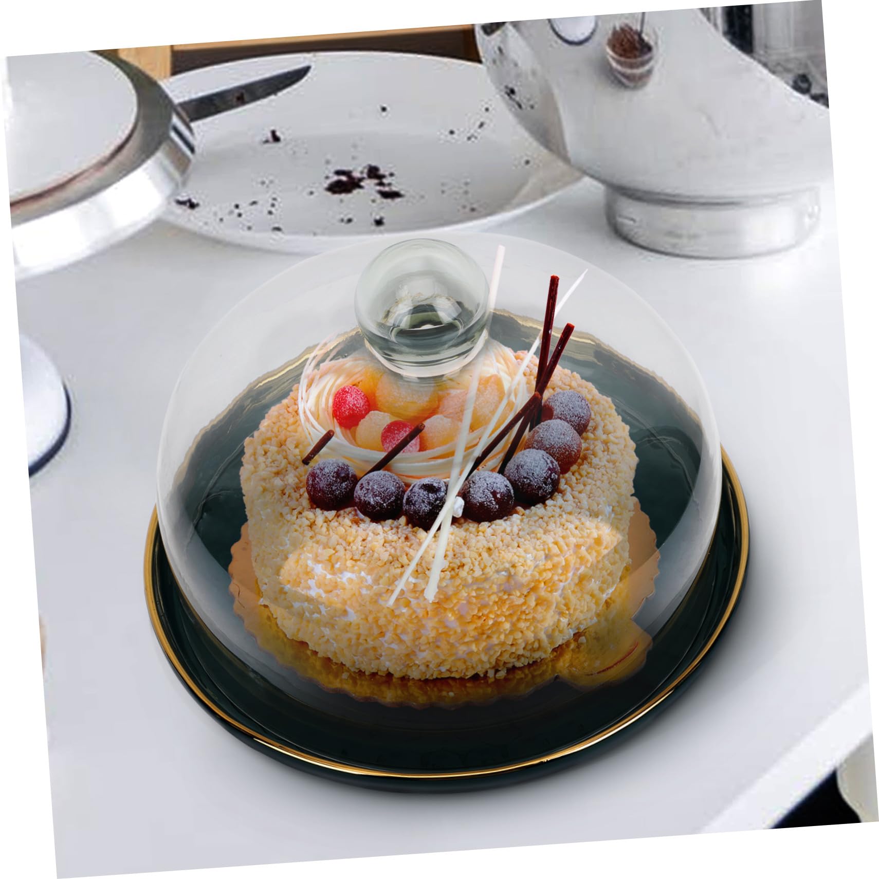 Artibetter Cloche à Fromage en Verre avec Plateau en Céramique pour Gâteau et Fruits, Pratique et Sûr, pour Anniversaires et Présentation Élégante