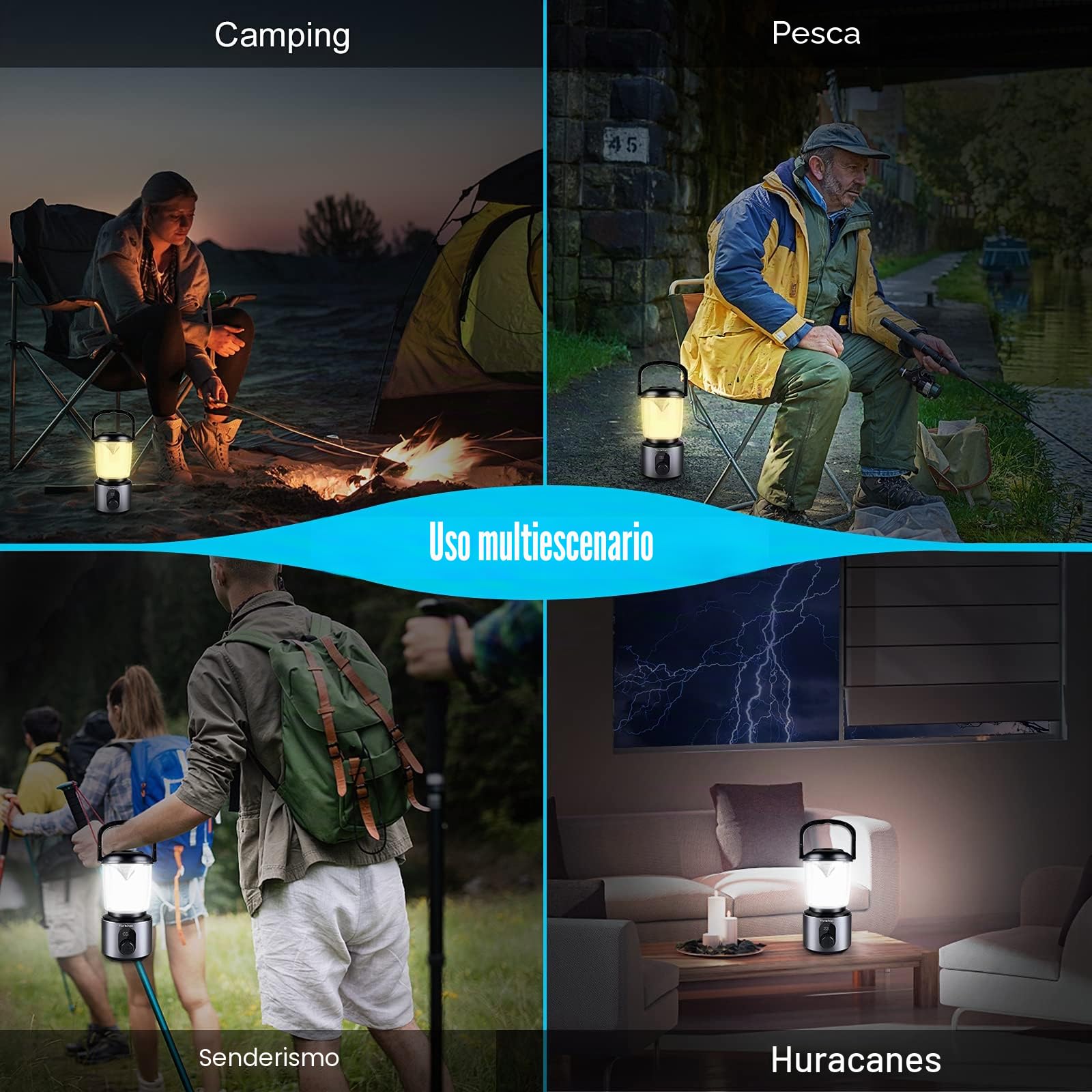 Yonktoo Lámpara de camping de 10400 mAh, recargable, con material de aleación de aluminio, 5 modos de luz y pantalla LCD, senderismo, cable de carga incluido