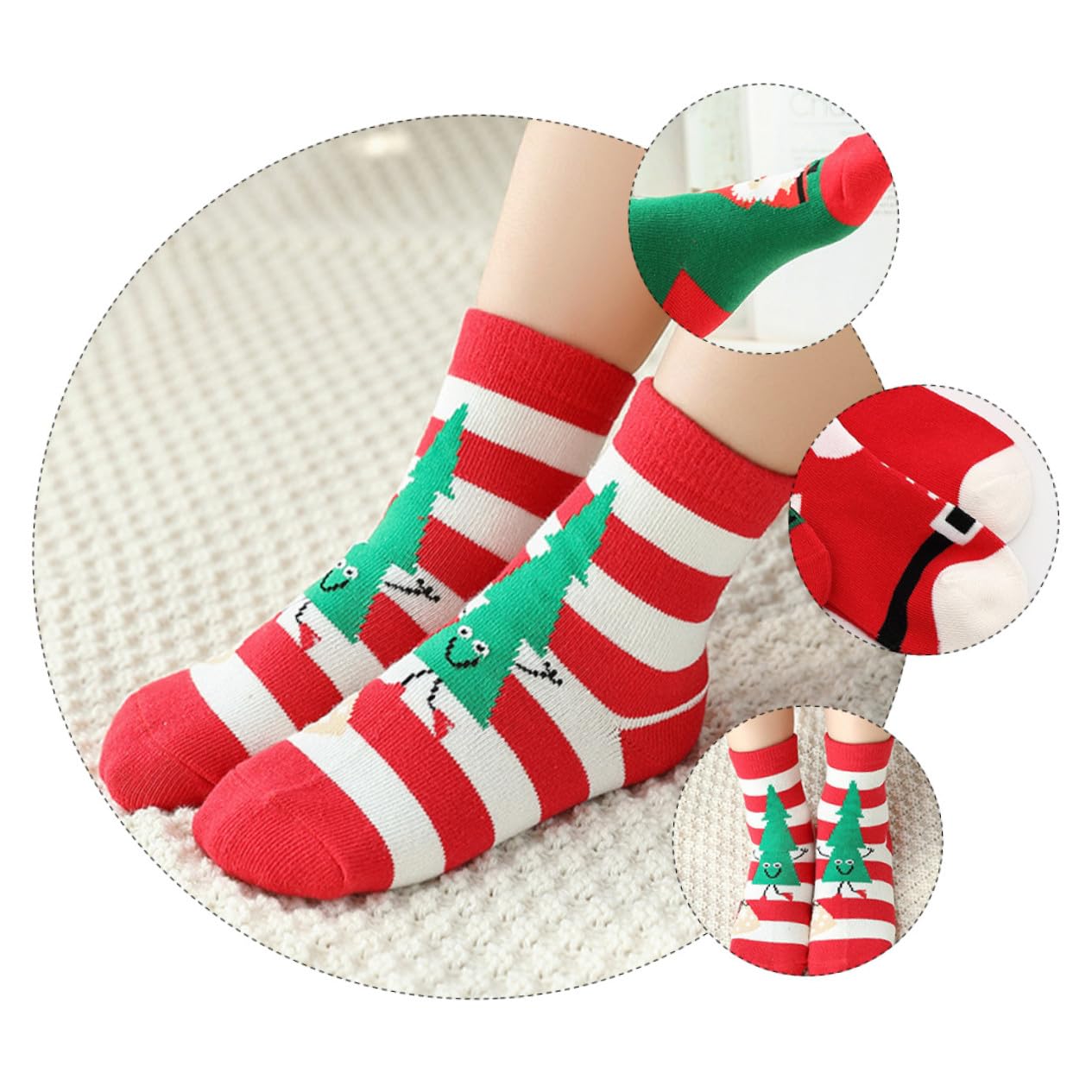Healvian 5pares Calcetines Navideños De Algodón De Grosor Para Calcetines De Dibujos Animados Cálidos De Otoño Invierno Para Decorar El Árbol De Navidad
