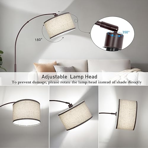 Miniatura 2 de Lámpara de pie para sala de estar, lámpara de pie de arco con cabezal de lámpara ajustable, lámpara de pie de poste alto con interruptor de pedal de