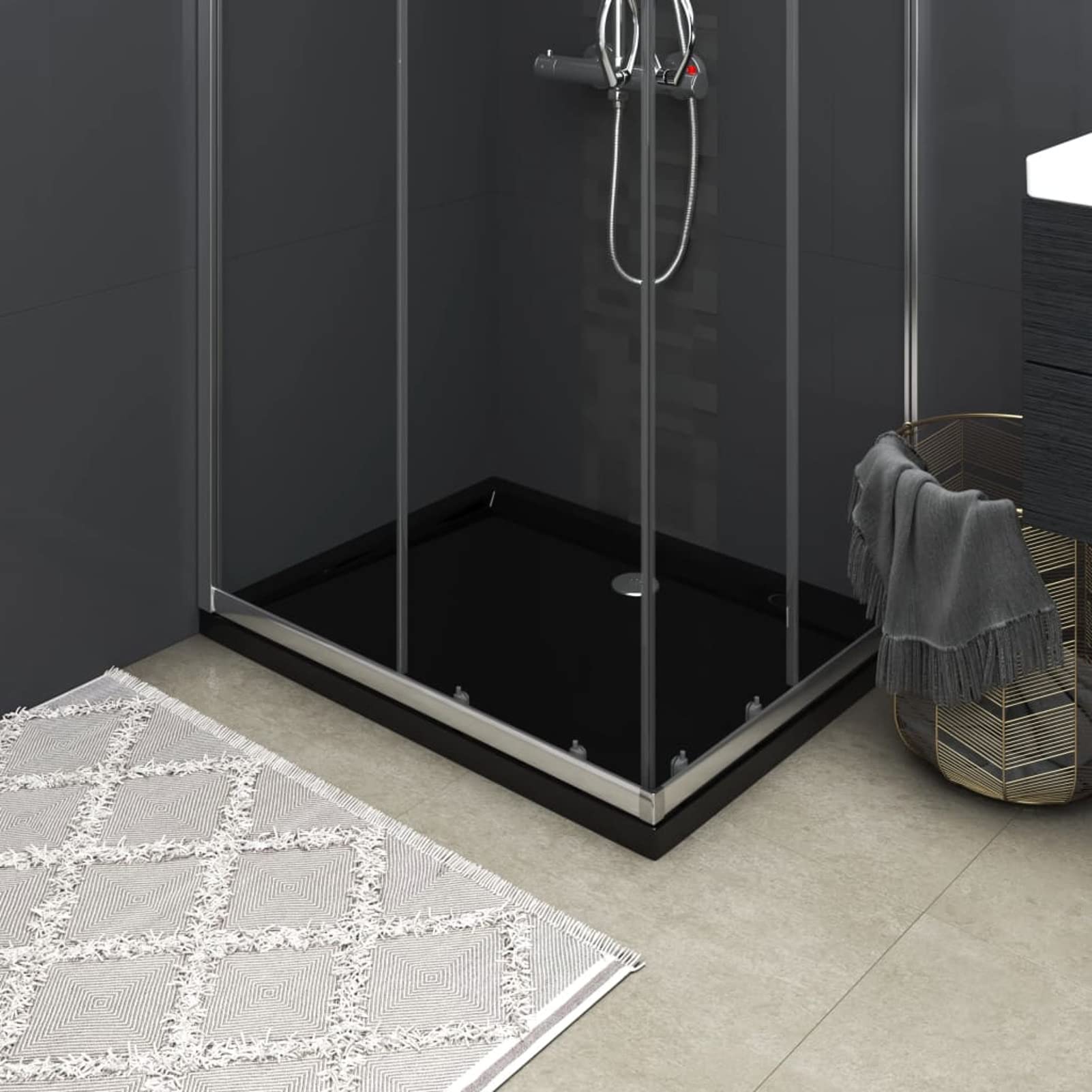 Chusui Plato de Ducha, Cabina De Ducha, Borde Plato Ducha, Mampara Plato De Ducha, Antideslizante Ducha, Rectangular Negro ABS 70x90 cm