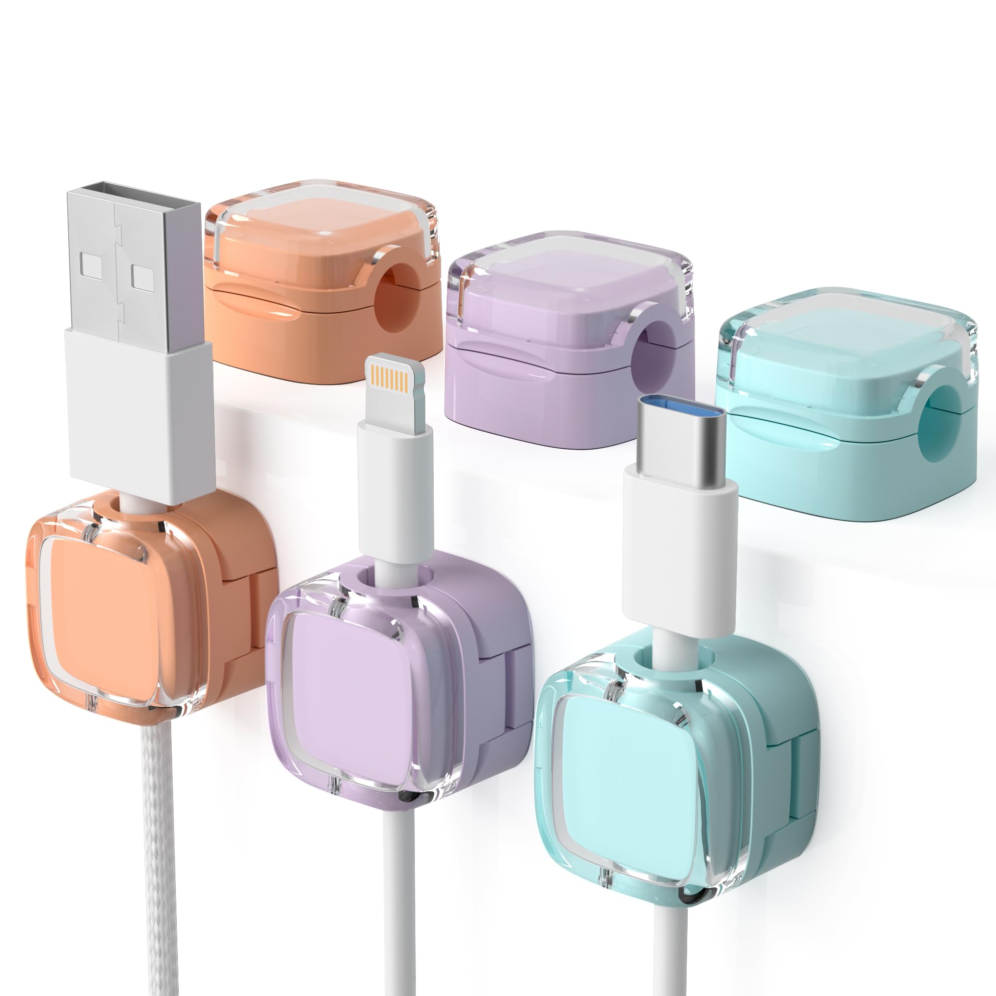 6 clips para cables, organizador de cables, organizador de cargador, ideal para organizar cables para coches, mesitas de noche, paredes, escritorios (colores mezclados)