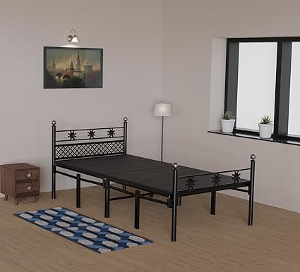 Sahni Foldable Furniture European Single Bed with Black Hard Mattress (6ft x 3 ft)