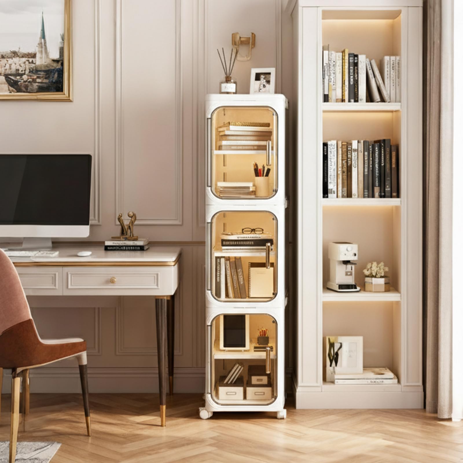 Armadietto portaoggetti da bagno sottile con ruote, mobile pieghevole e stretto, per piccoli spazi, lavanderia e cucina, bianco (bianco, 3 ripiani)