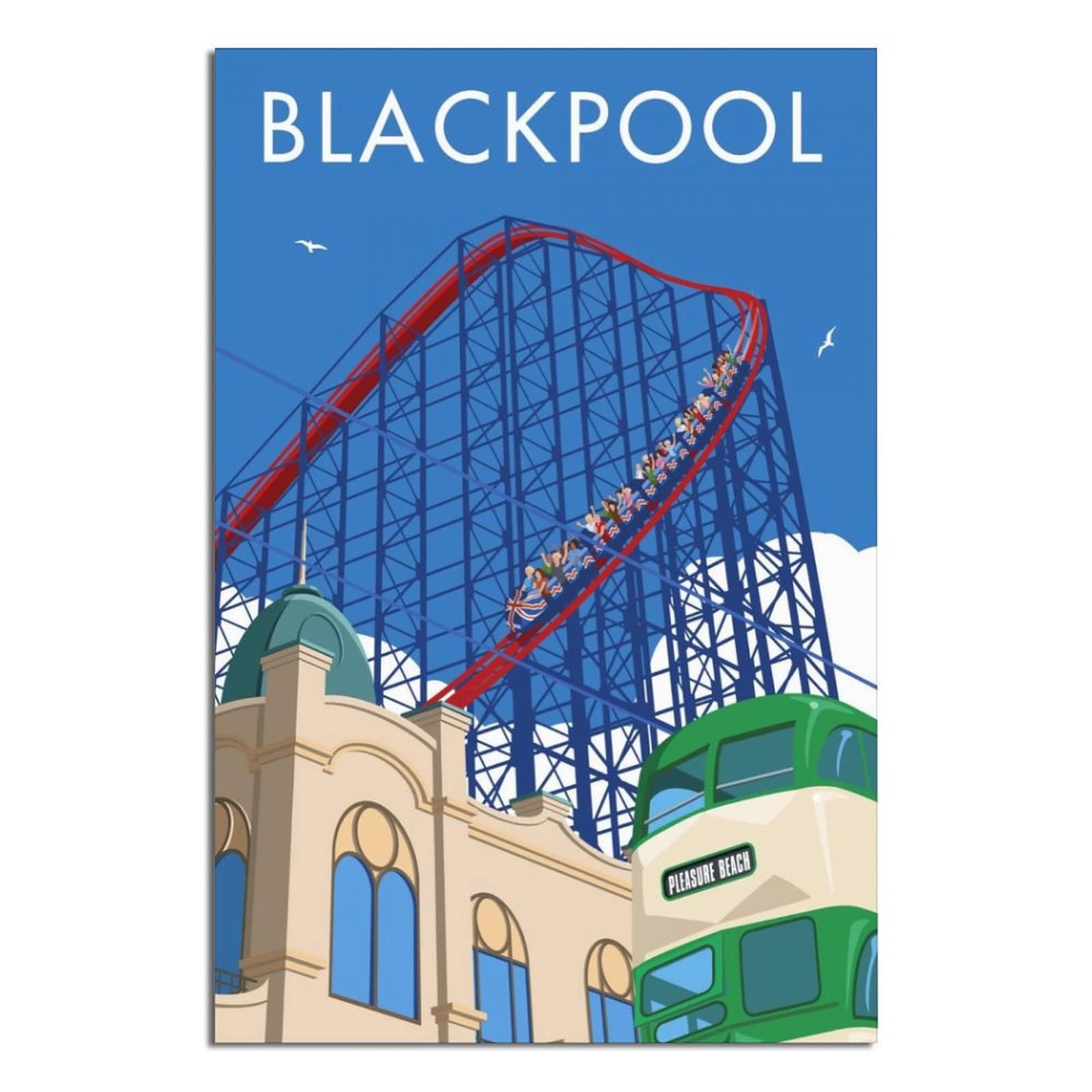 Vtgclt Unframe-Style England Blackpool Vintage Travel Posters Amusement Park Roller Coaster Tramway Canvas Painting Pictures Prints Wall Art For Bedroom Office Decor 24X36inch(60X90cm)