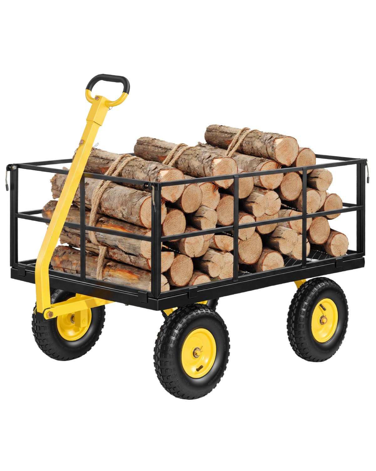 VEVOR Carrello in Acciaio da Giardinaggio, Carriola Trainabile da 635 kg, Multiuso Design 2 in 1, con Pneumatici Fuoristrada, Sponde Laterali in Rete Rimovibili e Maniglia Girevole, per Uso Esterno