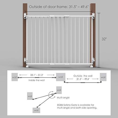 Miniatura 7 de Yeagle Protector de ruedas extensible, puerta de seguridad ajustable para mascotas, barrera interior expandible de metal blanco con ruedas para