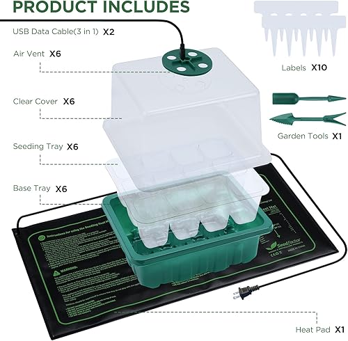Miniatura 2 de Seedfactor Kit de inicio de semillas con luz de crecimiento (12 celdas por bandeja), bandejas de germinación de plantas con cúpula de humedad