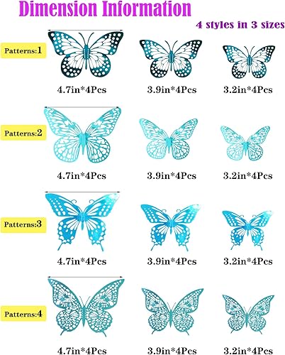 Miniatura 10 de JOSDIOX Decoración de pared de mariposa 3D, 48 piezas, 4 estilos, 3 tamaños, decoraciones de mariposa dorada para mariposas, decoración del hogar,