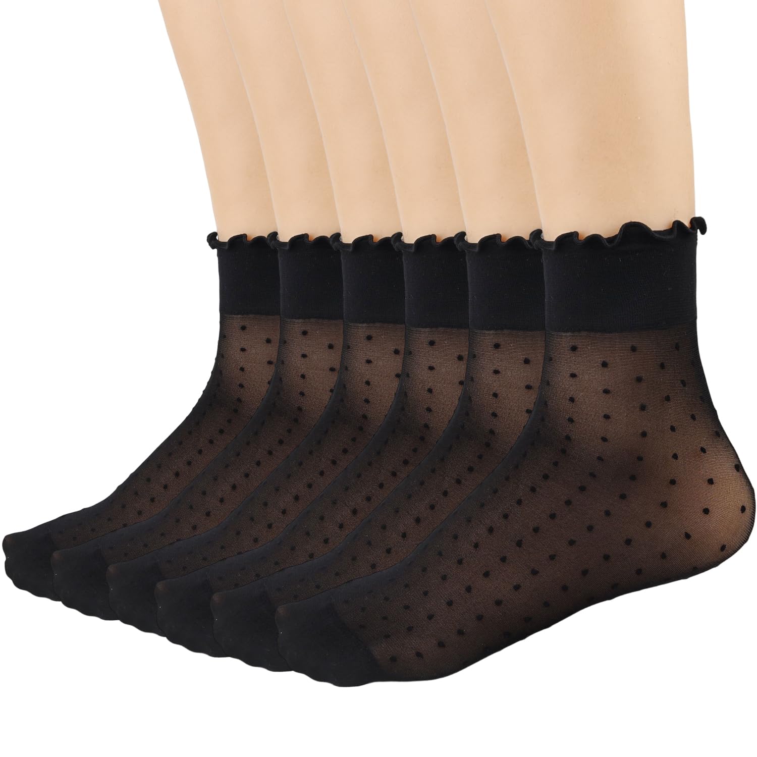 Mcool Mary 12 Pairs Women's Sheer Ruffle Socks Nude Stocking Summer Ultra Thin Cool See Through Silk Ankle Socks for Women