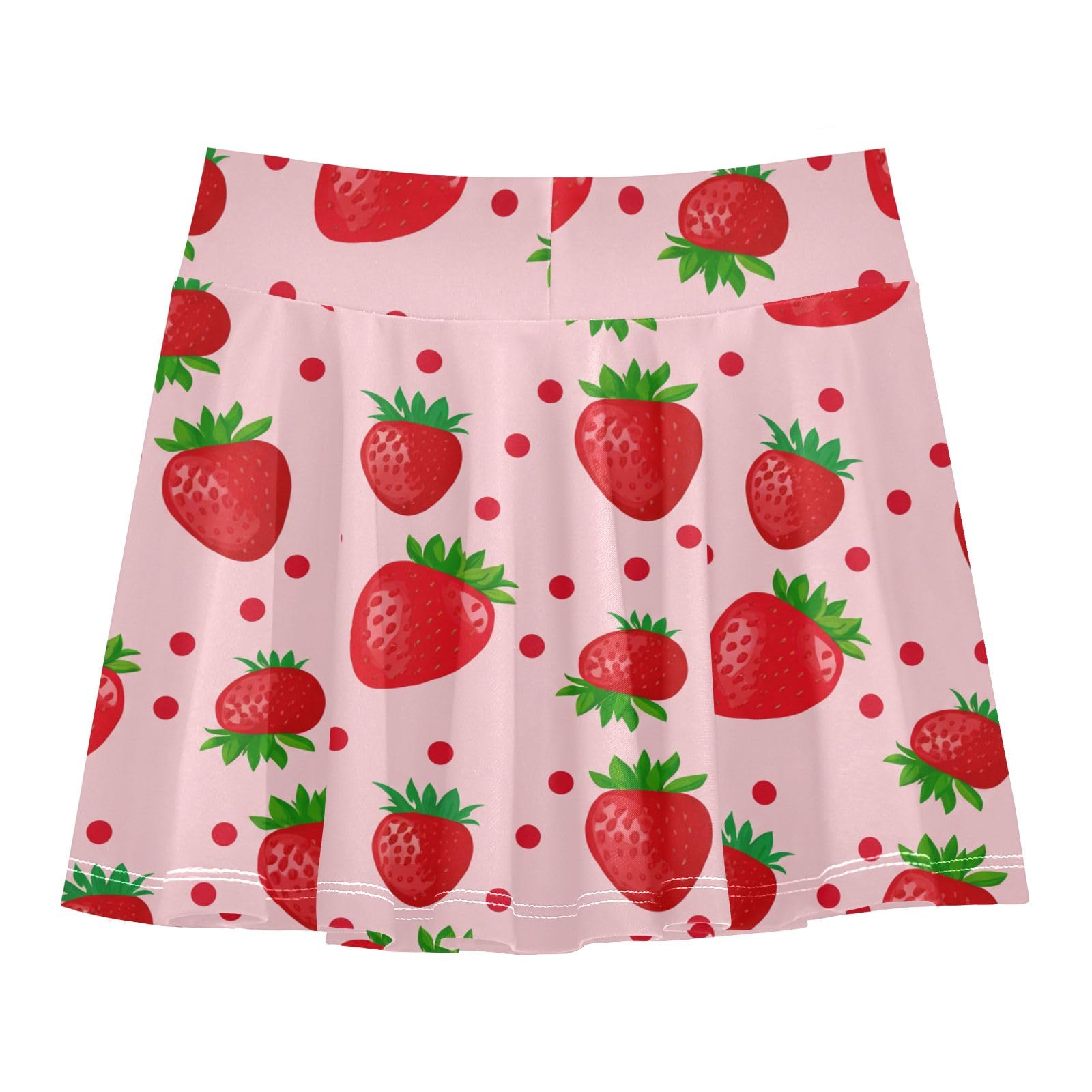 CHIFIGNO Cute Red Strawberries Pink Little Girls Tennis Skort Athletic Workout Skirts Pleated Dance Skirt with Shorts 3-4T