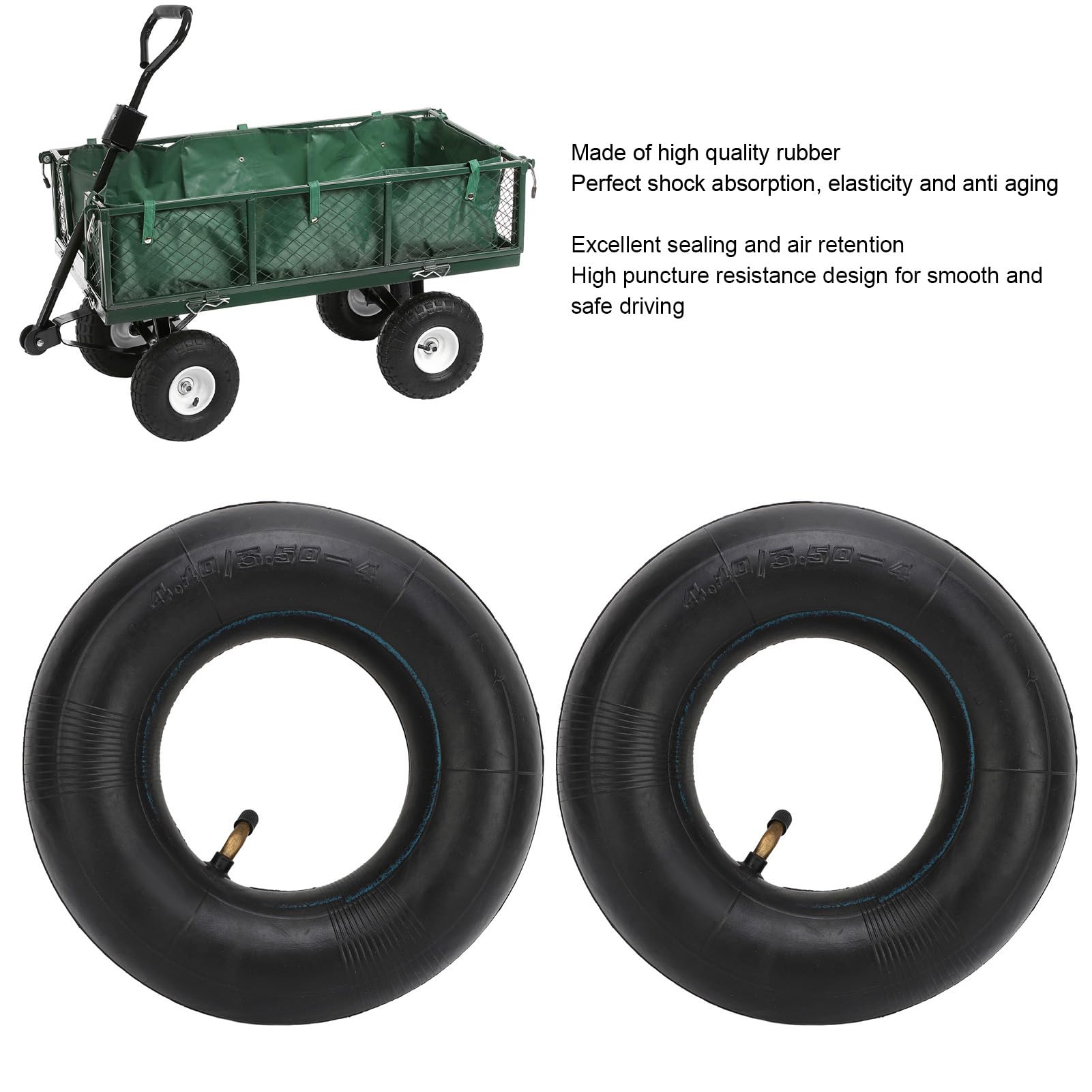 Naroote 4.10/3.50-4 Camere D'Aria in Gomma per Carrelli per Carrelli da Giardino Trattori Spazzaneve, Resistente Agli Urti, 2 Pezzi Tubi di Ricambio per Tosaerba, Carrello Manuale, Stelo della Valvola