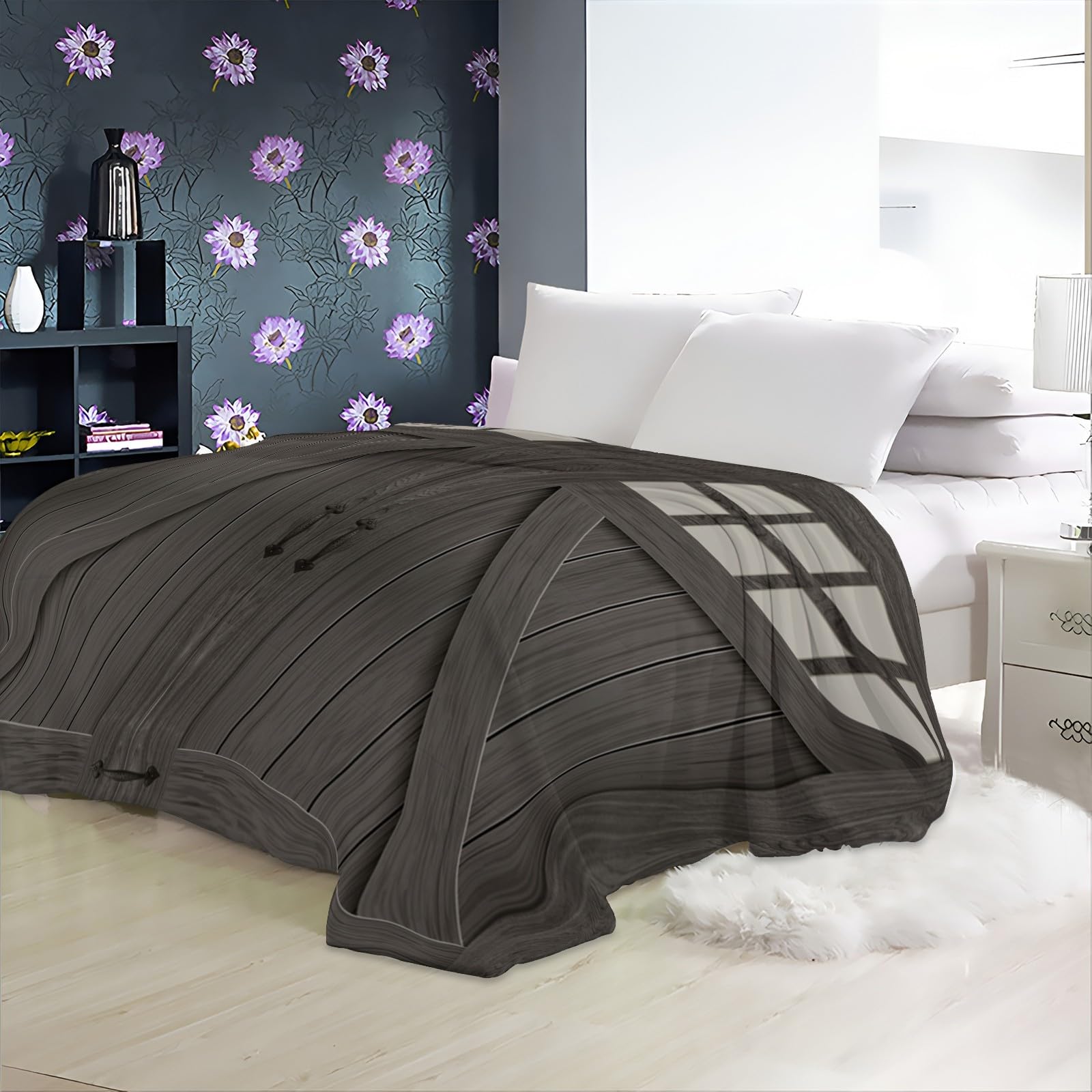 Manta de forro polar retro con puerta de madera, 220 x 240 cm, mullida, suave, cálida, acogedora, manta de viaje para dormitorio, sala de estar, oficina