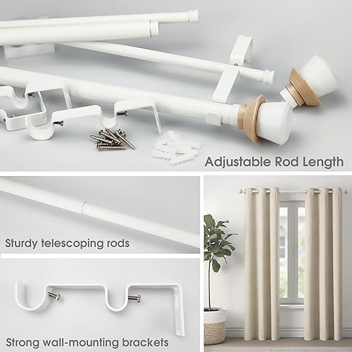 Miniatura 2 de Juego de cortinero doble blanco de estilo nórdico con remates decorativos, 72-144 pulgadas, barra de cortina doble estándar para 1 paquete, 1