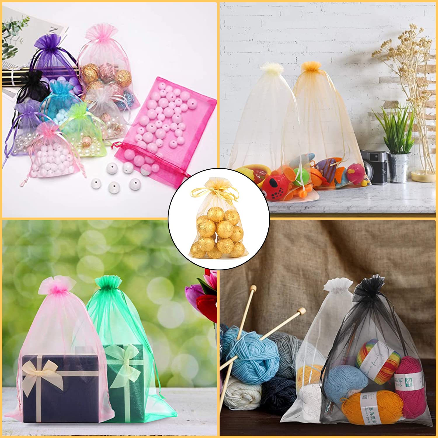 Sacchetti Organza 10x15 Cm - Confezione Da 100 Pezzi, 10 Colori, Con Coulisse, Per Matrimoni, Feste E Regali - Foto 10