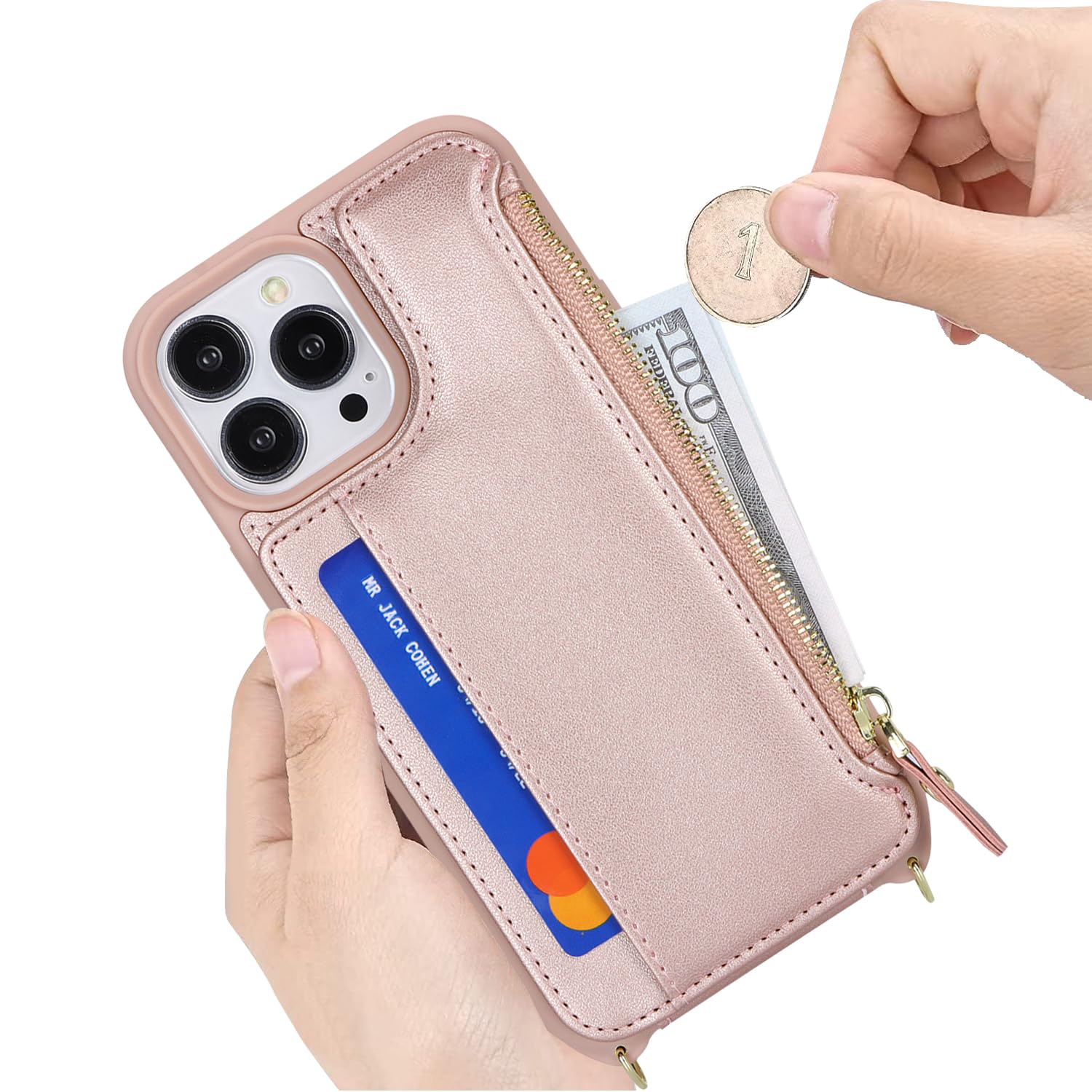 SailorTech for iPhone 15 Pro Phone Case with Credit Card Holder for Women iPhone 15 Pro Leather Case Wallet Crossbody with Credit Card Slots Zipper Shockproof Case for Men - Image 4