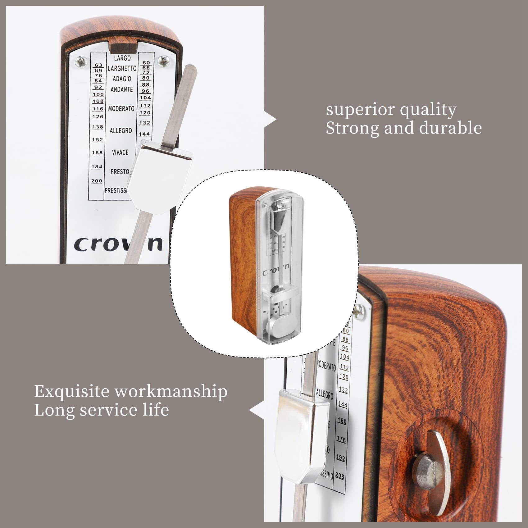 Mini metronomo meccanico per chitarra, pianoforte, violino - Alta precisione volume colore teak