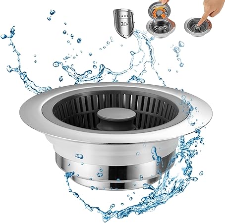 Colador Desagüe Fregadero 3 En 1 Acero Inoxidable - Tapón Con Filtro Y Retención Agua, Para Cocina O Baño