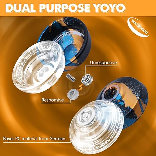 Miniatura 4 de WATIEOBOO Juego de 2 yoyos responsivos - P02 YoYo blanco y M18 negro, azul, naranja, YoYo para principiantes con kit de rodamientos + estuche de 1