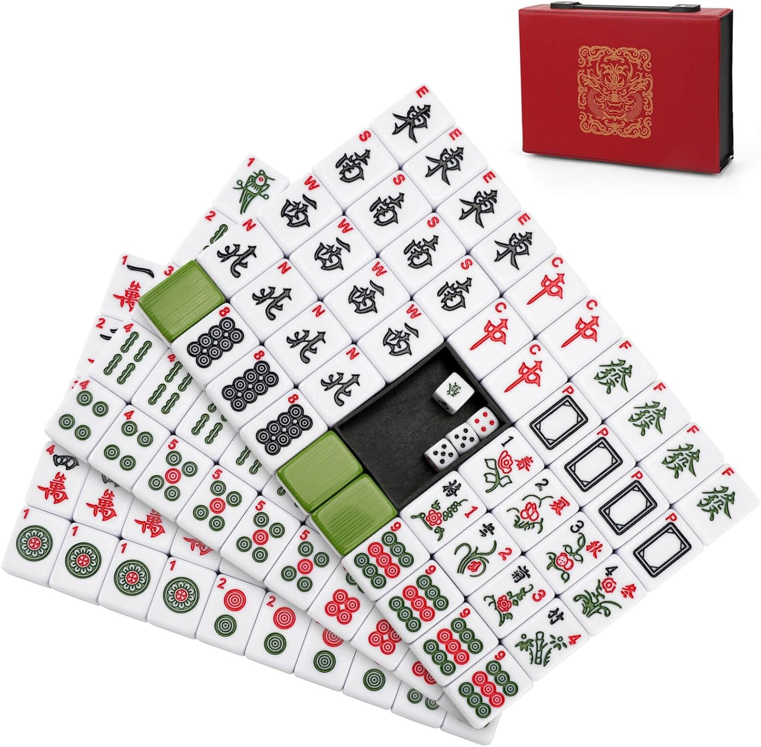 Mahjong Tile Set, 146pcs Chinese Mahjong Set Quality Mah Jong Tiles with Exquisite Storage Box Easy to Carry, Instructions Include Mah Jongg Sets for Family & Friends Gatherings 1.18*0.88*0.67 inch