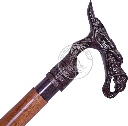 Humaira Nautical Bastones de latón antiguo con mango de dragón de diseño vintage