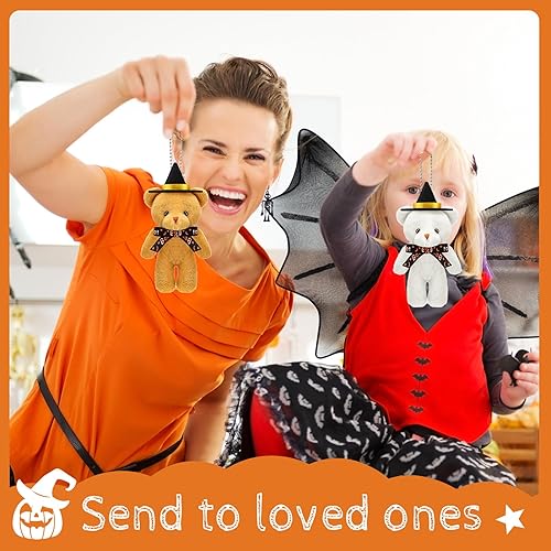 Miniatura 5 de 24 piezas de mini oso de Halloween a granel, oso de peluche con gorra, regalo para ella, para él, pequeño regalo de Halloween, llavero de bricolaje,