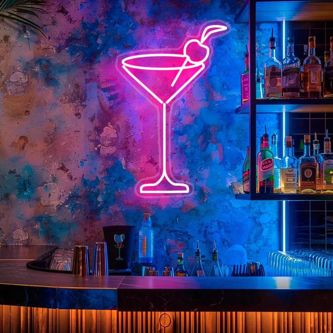 Bar Cart Neon Sign Handcrafted Bar Art Home Accent Decor Statement Piece Cocktail Neon Decor