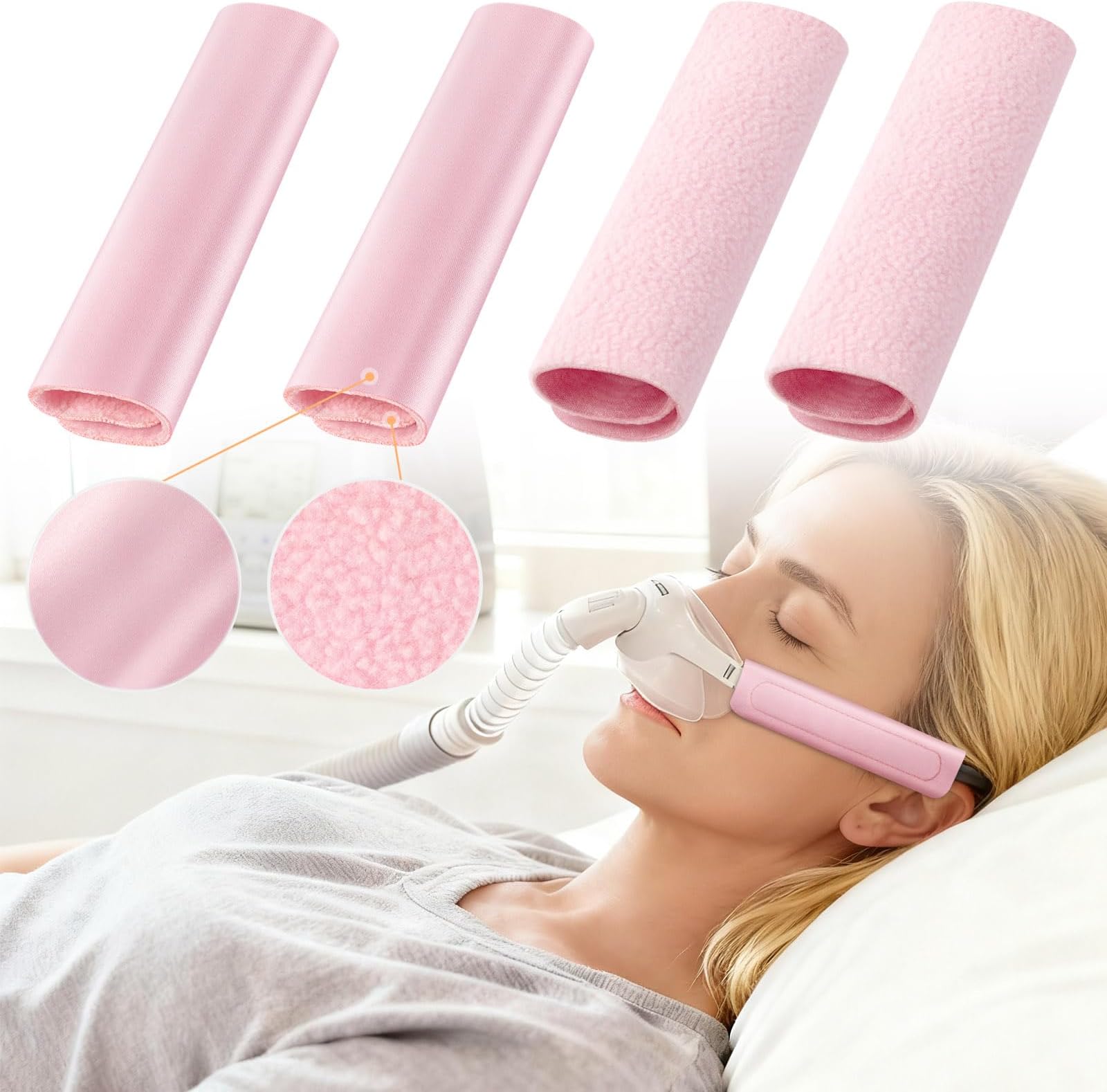 4-Pack Upgraded CPAP Strap Covers, Innovative Satin/Polar Fleece Dual-Layer CPAP Mask Cushions, Universal CPAP Headgear Strap Comfort Pads, CPAP Supplies Face Mask Cushion Pads for Reducing Red Mark