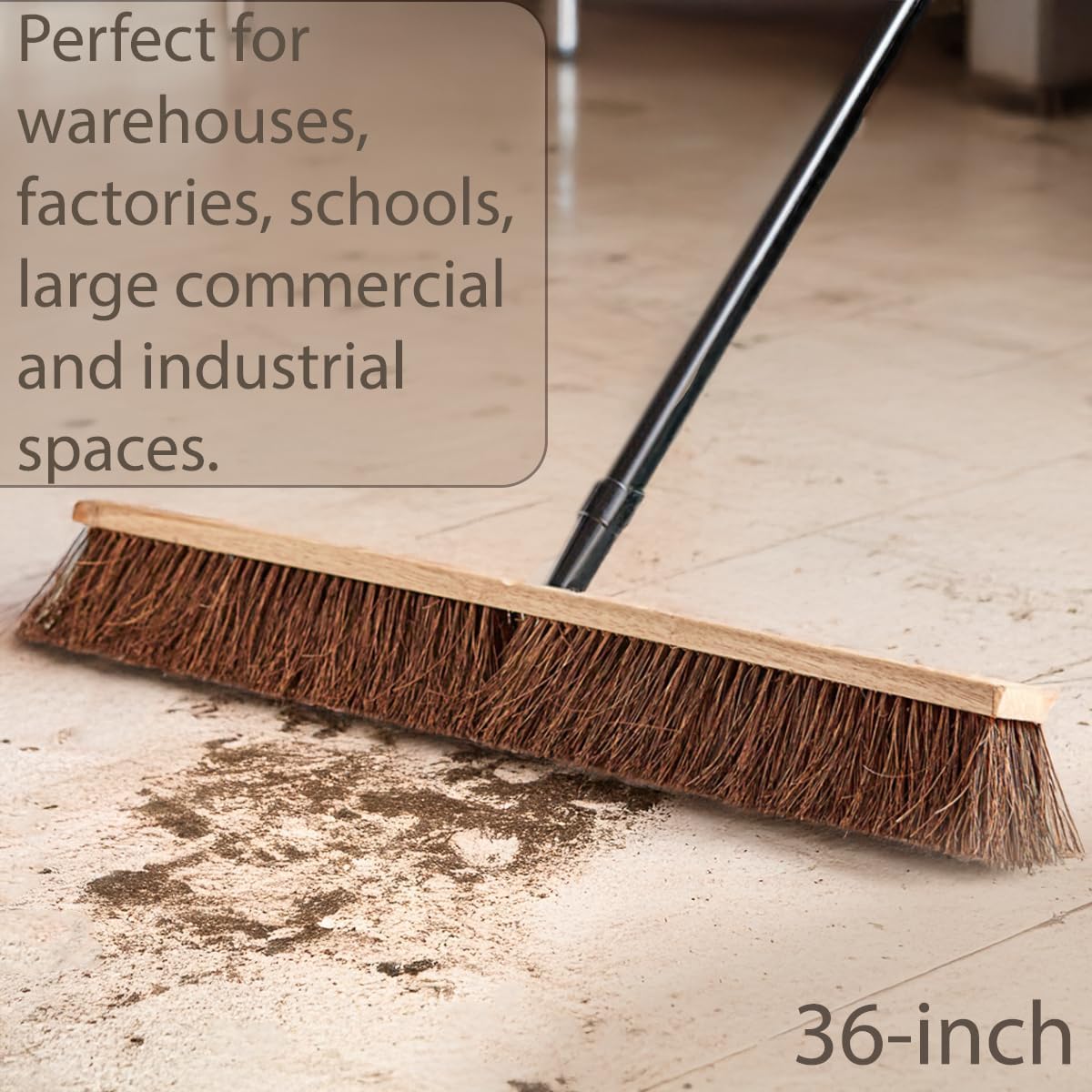 5 Pack Push Broom Head 36 Inch Commercial - Deck Scrub Brush Head with Natural Palmyra Bristles - Stiff Unflagged Broom Head for Rough Surface Cleaning - Heavy Duty Shop Broom Replacement Head