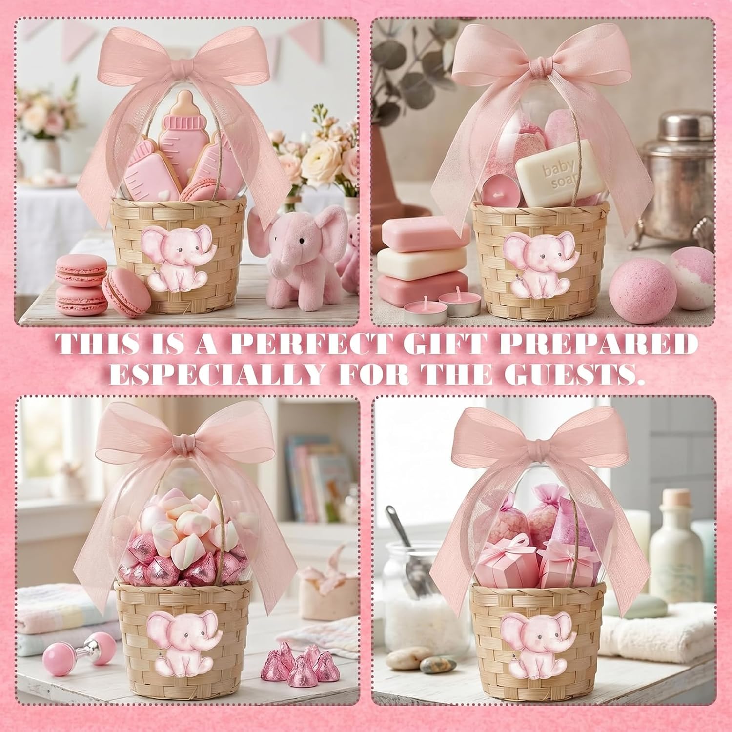 Mifoci 12 Set Hot Air Balloon Baby Shower Favors Elephant Theme Baby Shower Table Centerpieces Gift Include Woven Basket Plastic Candy Boxes Ribbon and Sticker for Gender Reveal Birthday Party