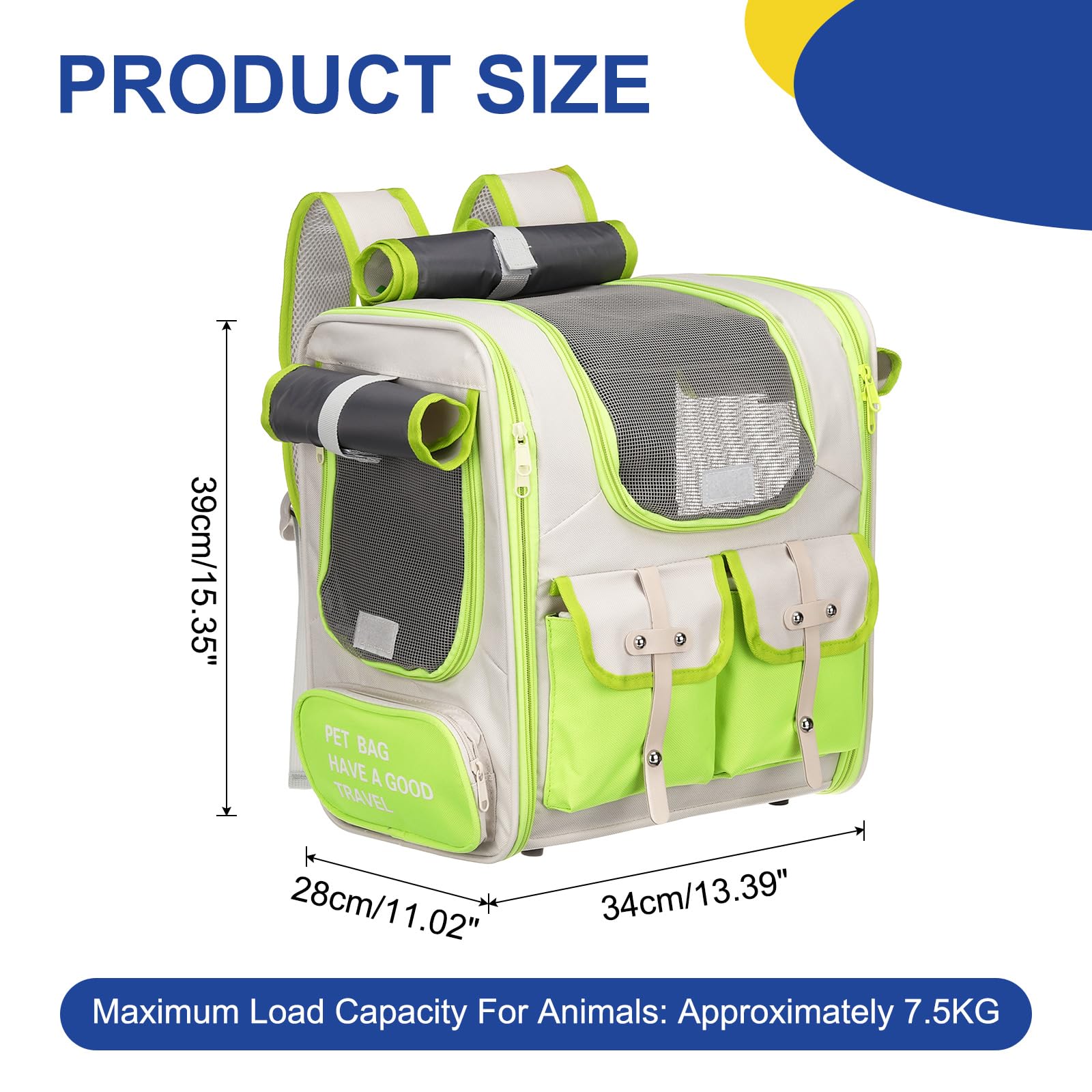 QUARKZMAN Mochila Transportadora para Mascotas, Portátil y Ventilada, Tela Oxford, Bolso de Viaje para Perros, Gatos y Animales Pequeños 13.39", (Verde, 1 Unidad), Ideal